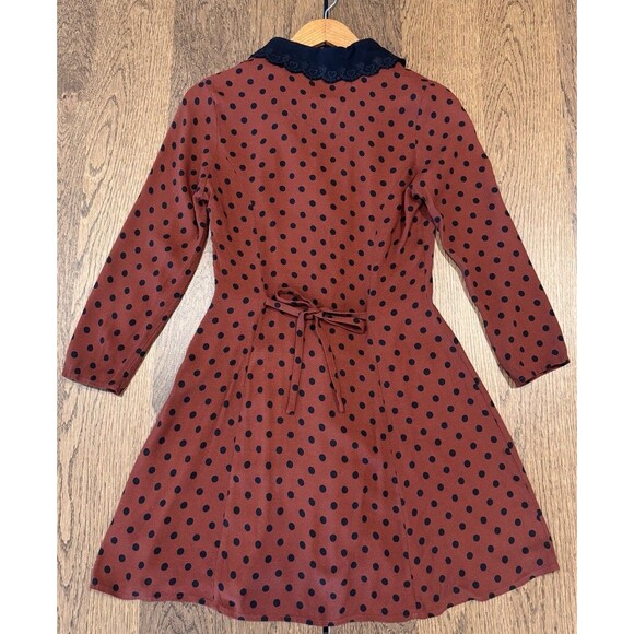 Reformation Galene Mini Dress Women’s Sz 6 Fig Jam Dot Scalloped Collar Tie Back - Picture 5 of 15